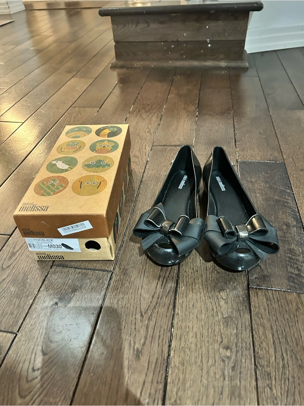 Mini Melissa Black Girls' Bow Jelly Flats size 4